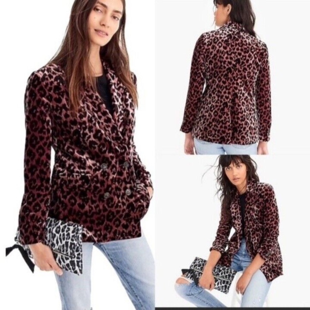 J. Crew Rose Leopard Velvet Blazer